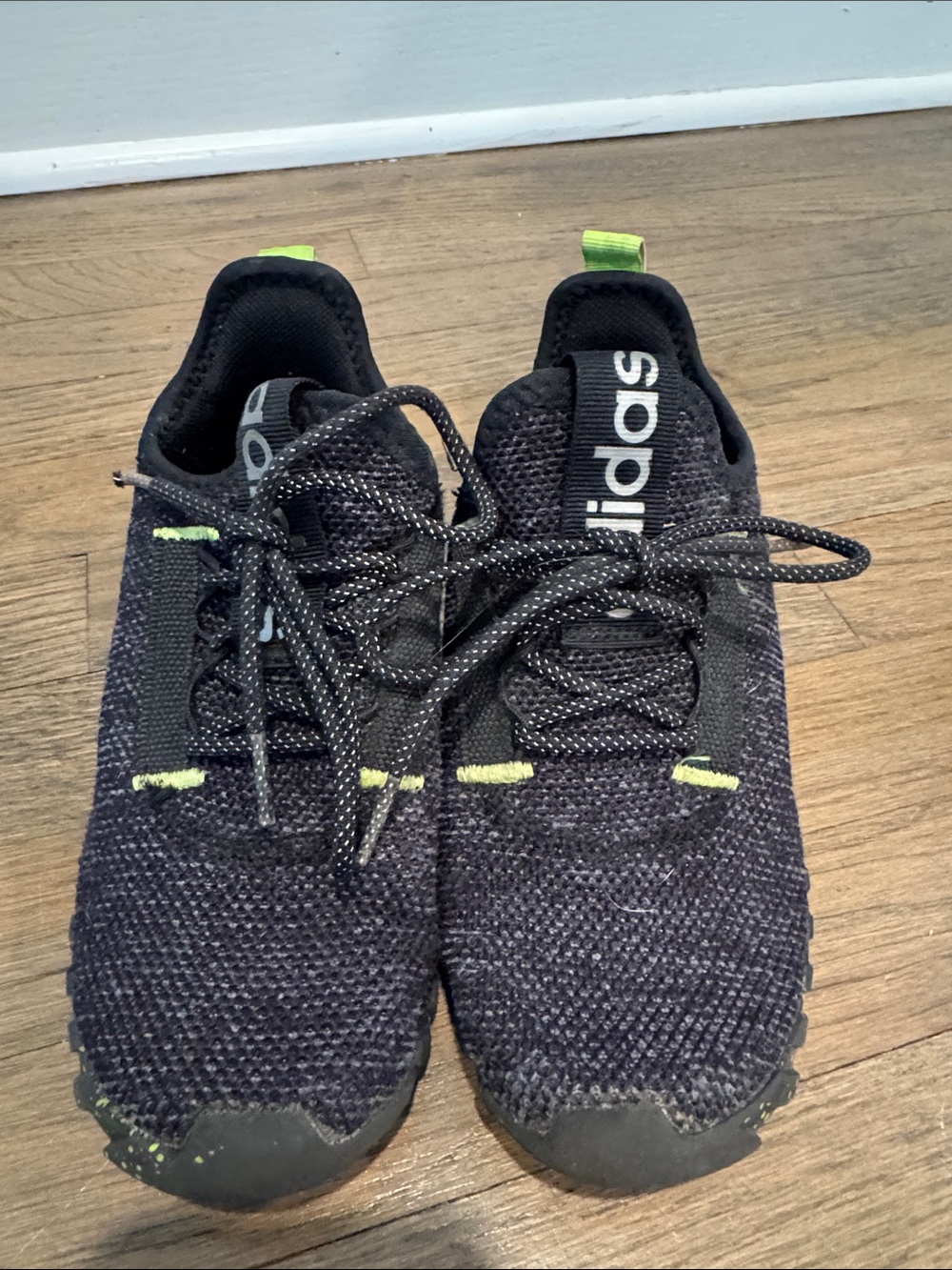 adidas Black Knit Sneakers with Neon Green Accents